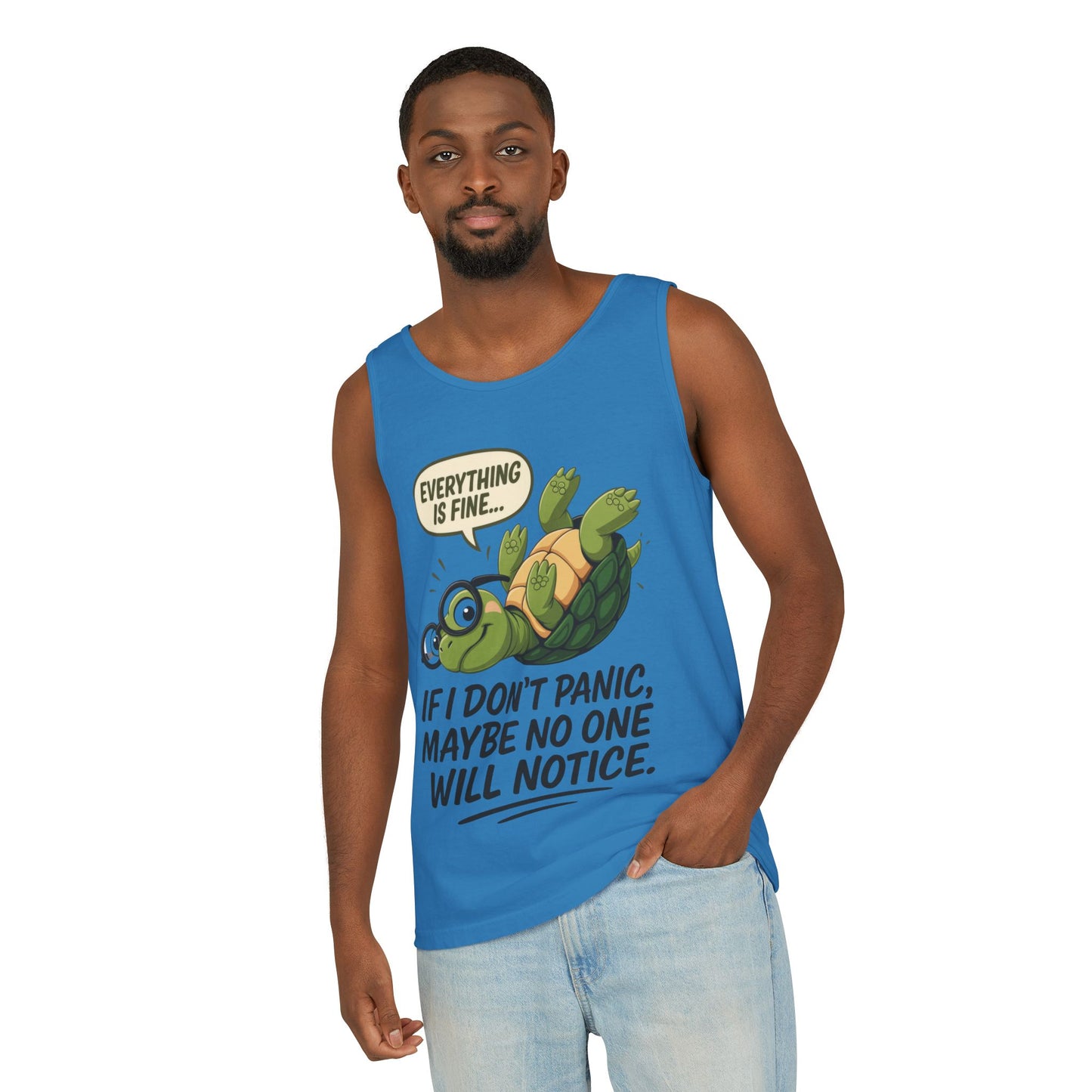 Mens Funny Turtle Graphic Tank Top, Summer Apparel, Gift for Animal Lovers, Beach Day Essentials, Mens Casual Wear, Relaxed Vibes