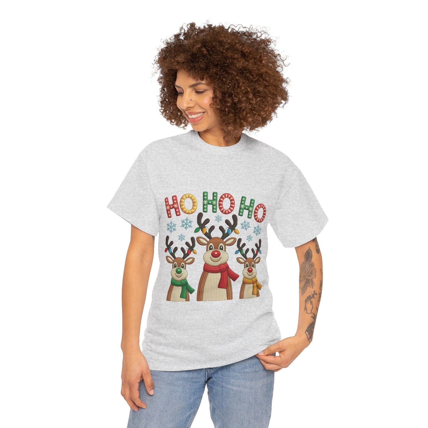 Ho Ho Ho Reindeer T-Shirt, Cute Christmas Tee for Women