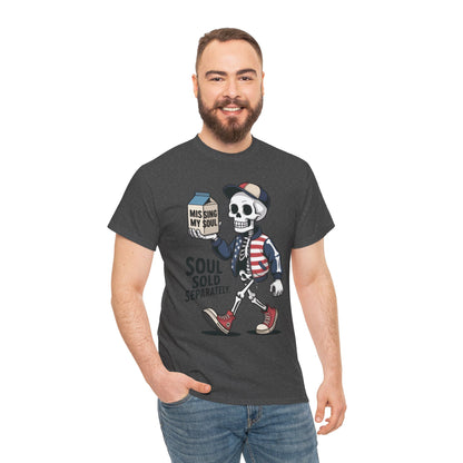 Funny Skeleton T-Shirt Soul Sold Separately Graphic Tee, Missing Soul Cartoon Shirt, Gothic Streetwear, Halloween Gift Tee