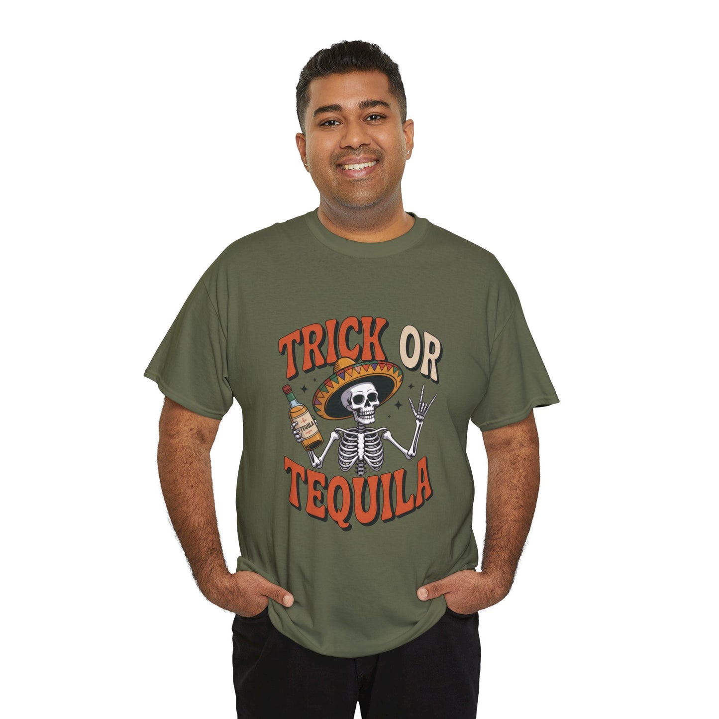 Trick or Tequila Skeleton Men's T-Shirt , Funny Halloween Drinking Party Tee for Men
