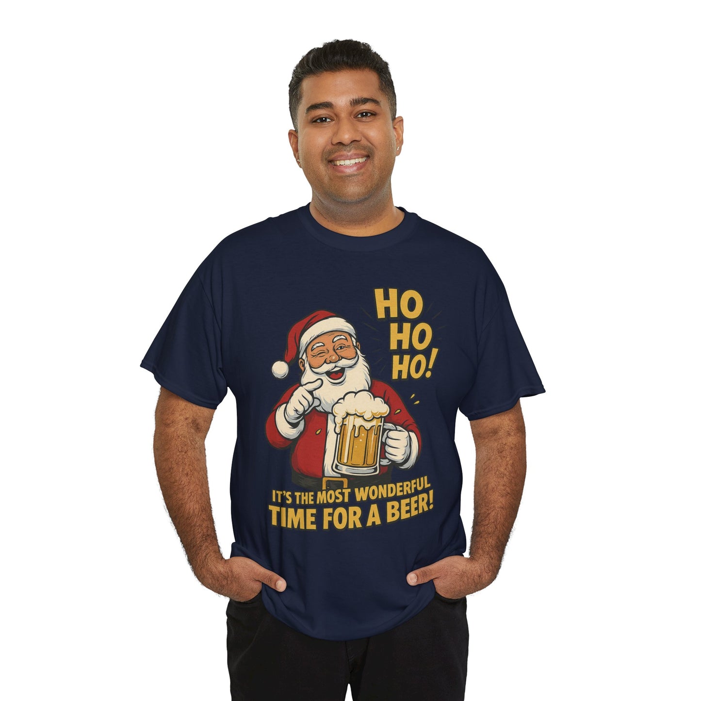 Funny Santa Beer Christmas T-Shirt, Men's Holiday Party Tee