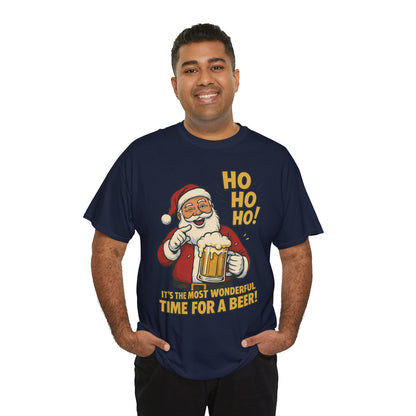 Funny Santa Beer Christmas T-Shirt, Men's Holiday Party Tee