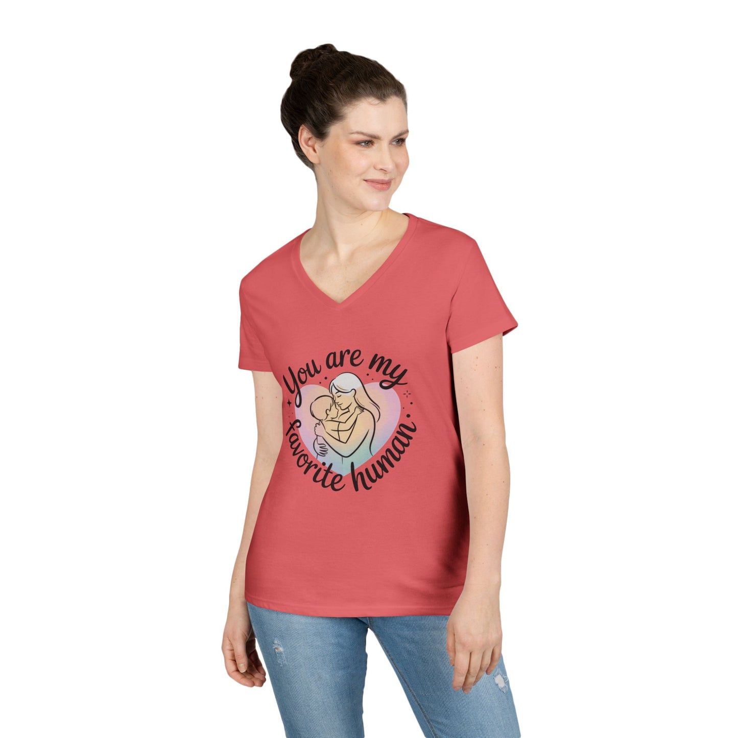 You Are My Favorite Human Mom Baby Tee, Mothers Day Gift, Pastel Heart Ladies V-Neck T-Shirt, Sentimental Mom Shirt