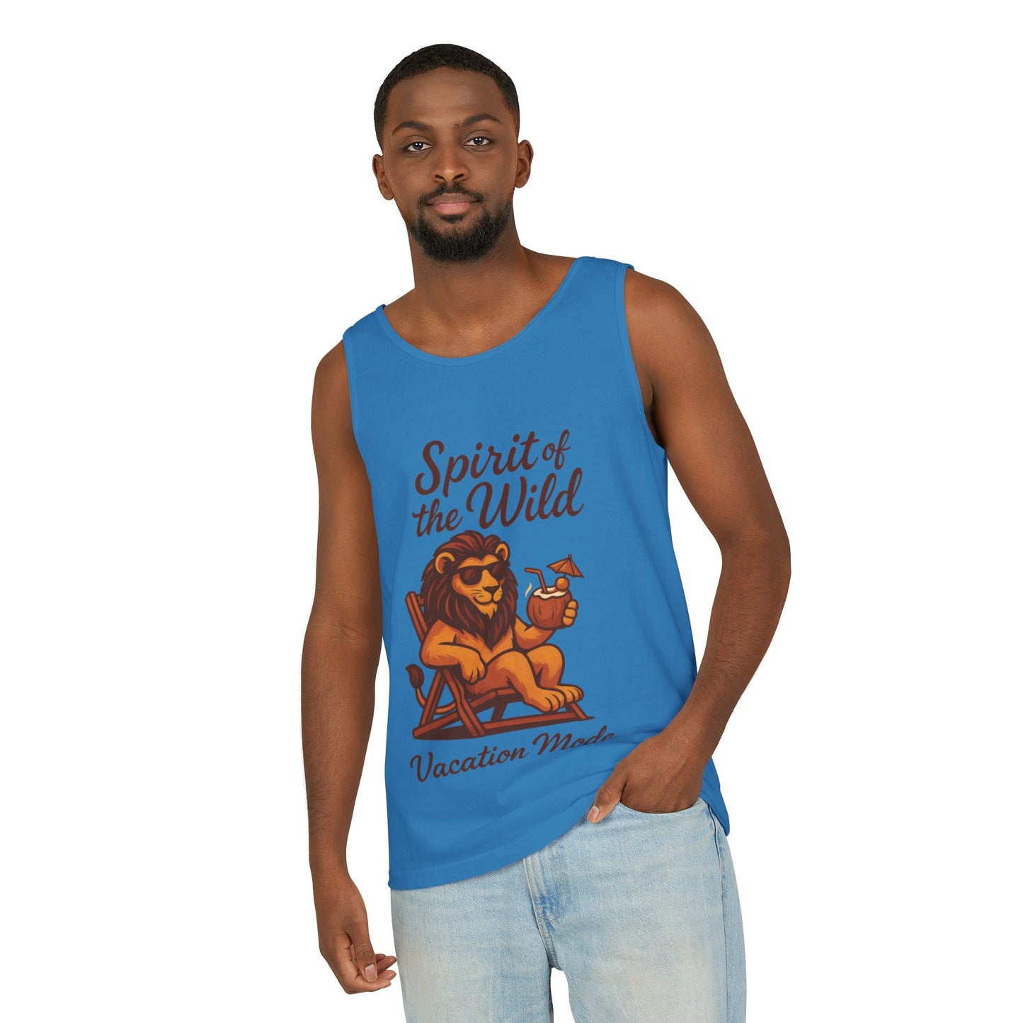 Spirit of the Wild Lion Tank Top - Vacation Mode Funny Summer Sleeveless Shirt for Men, Summer Wear, Graphic Tees, Beach Outfit