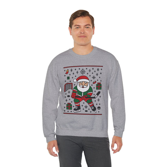 Hockey Santa Men's Christmas Sweatshirt, Funny Sports Holiday Jumper