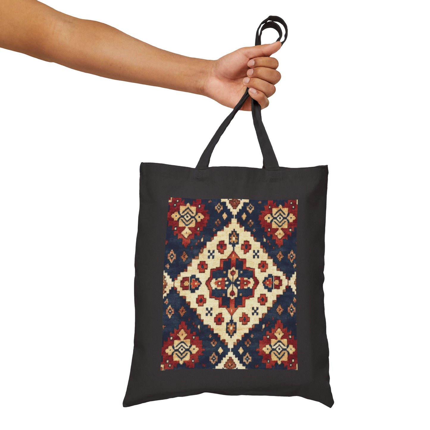 Boho Cotton Canvas Tote Bag, Shopping Bag for Everyday Use, Beach, Grocery, Gifts, Sustainable Style, Traditional Turkish Carpet Pattern