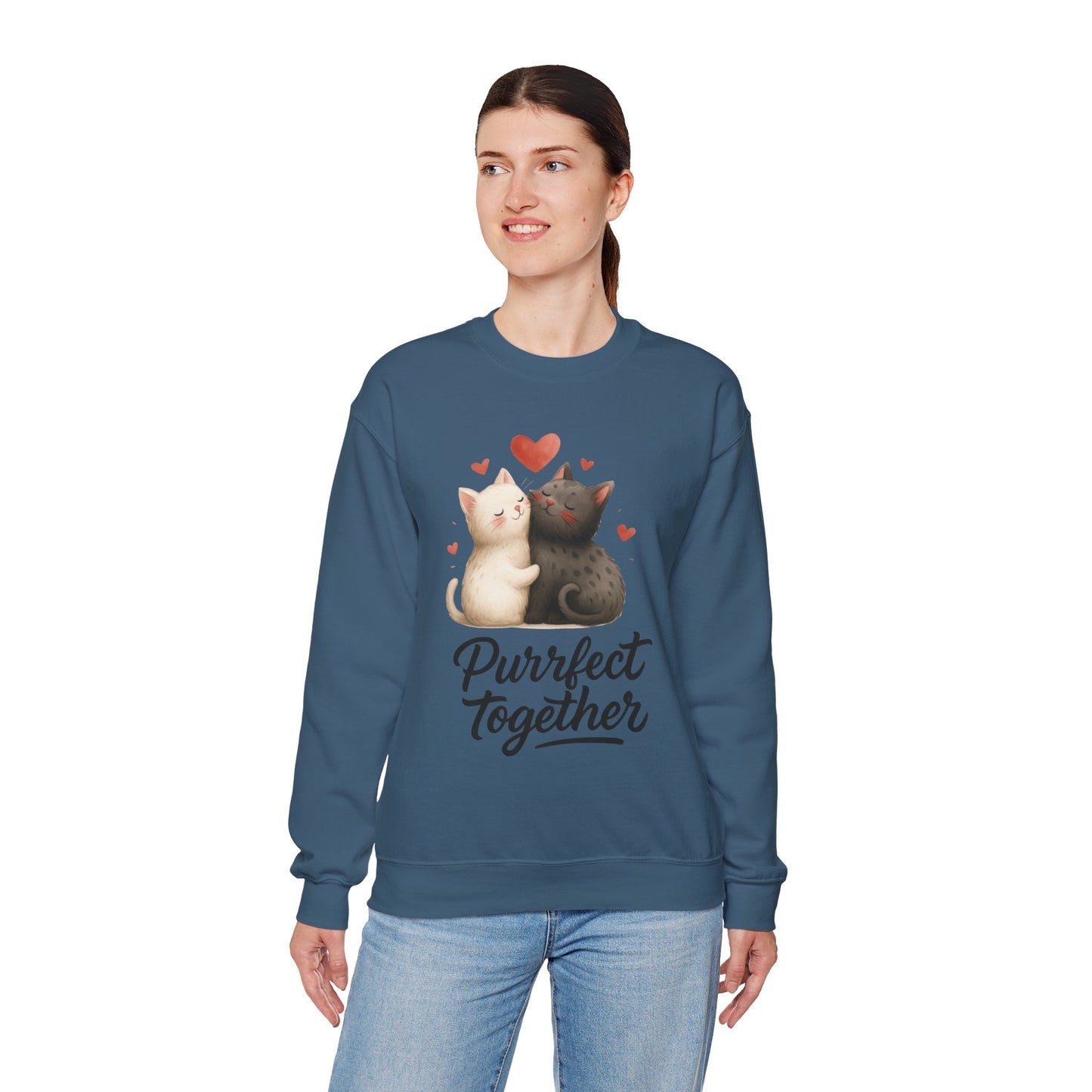 Cute Cat Couple Womens Sweatshirt, Purrfect Together Sweater, Gift for Cat Lovers, Cozy Crewneck for Valentine's Day, Animal Lover Apparel
