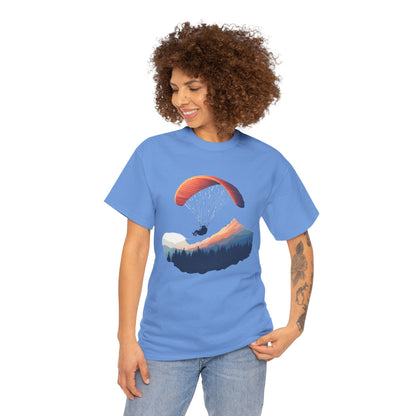 Paragliding Adventure T-Shirt, Mountain Landscape Tee, Nature Travel Lover Shirt, Outdoor Hiking Gift, Unisex Heavy Cotton Tee