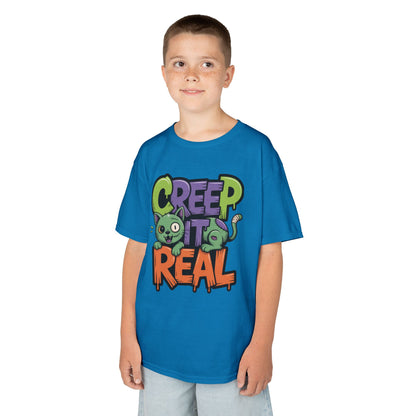 Creep It Real Kids Halloween Shirt, Cute Zombie Cat Graffiti Style T-Shirt for Boys & Girls