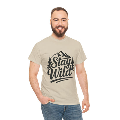 Stay Wild Adventure Tee, Unisex Heavy Cotton Tee for Nature Lovers, Camping, Hiking, Gifts for Outdoorsy Friends, Nature Graphic Tee