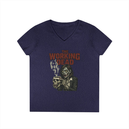 Ladies' V-Neck T-Shirt, The Working Dead Women's Zombie Funny Office T-Shirt, Meeting Humor Tee, Halloween Work Tee