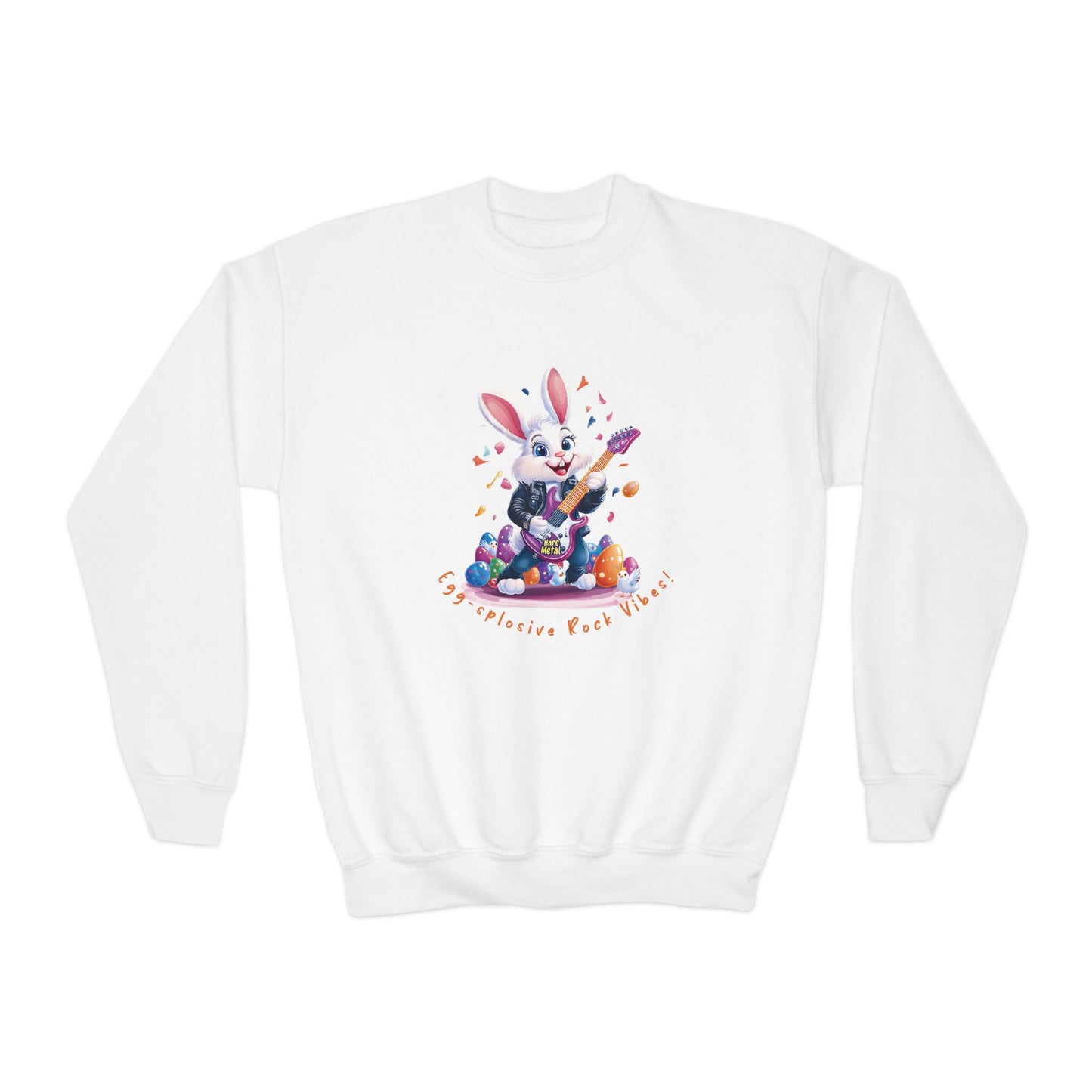 Cool Rocking Bunny Youth Crewneck Sweatshirt, Fun Easter Gift, Kid's Music Apparel, Spring Celebration Style, Cute Animal Sweatshirt