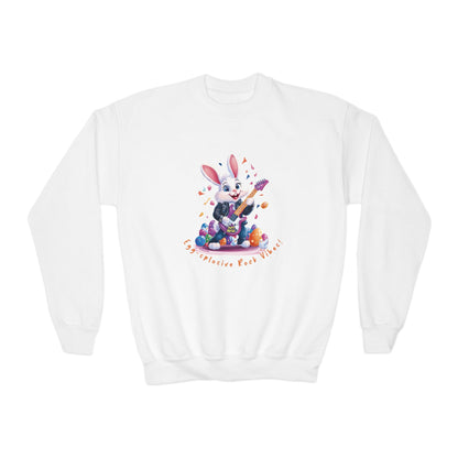 Cool Rocking Bunny Youth Crewneck Sweatshirt, Fun Easter Gift, Kid's Music Apparel, Spring Celebration Style, Cute Animal Sweatshirt