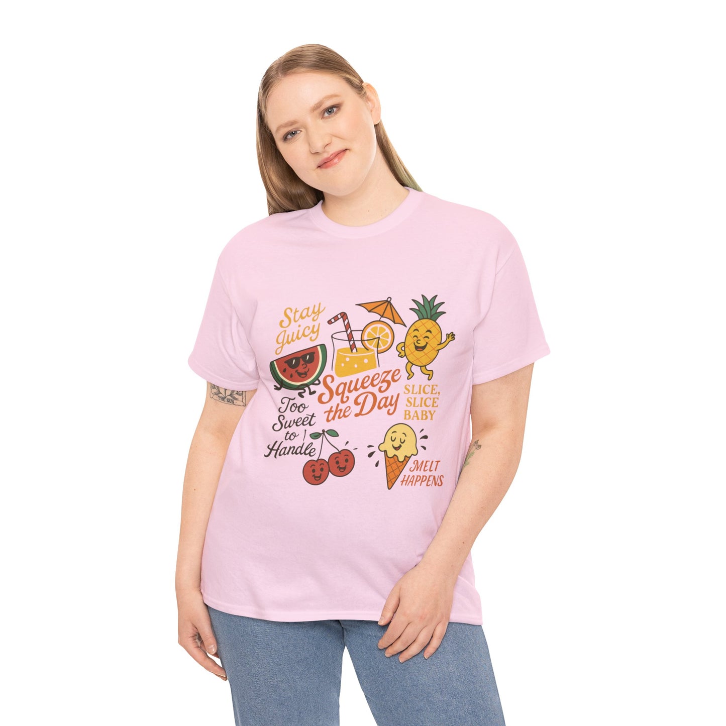 Cute Fruit Pun T-Shirt for Women, Summer Graphic Tee, Kawaii Watermelon Pineapple Ice Cream Design, Squeeze the Day Shirt, Stay Juicy Top