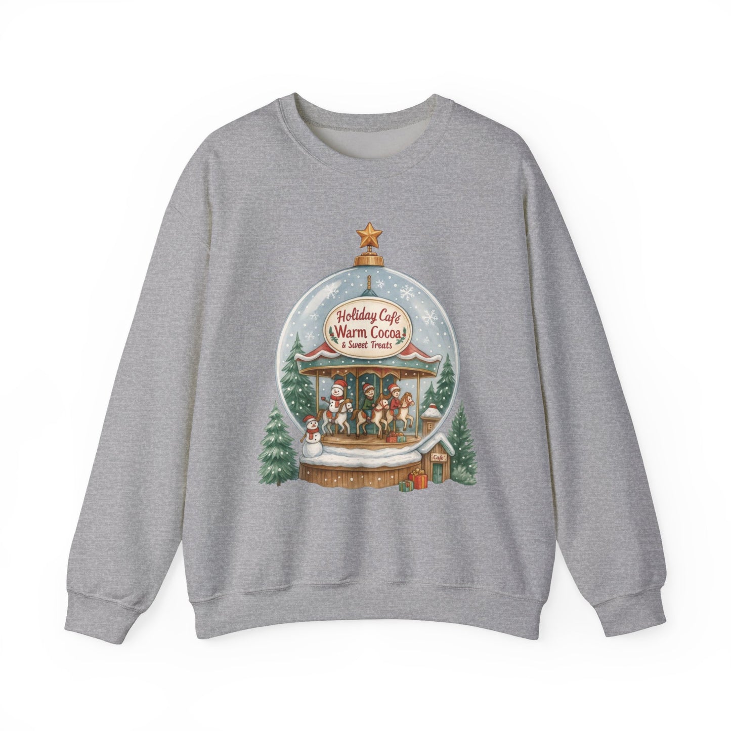 Holiday Café Christmas Sweatshirt, Warm Cocoa Snow Globe Pullover