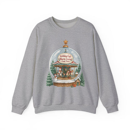 Holiday Café Christmas Sweatshirt, Warm Cocoa Snow Globe Pullover