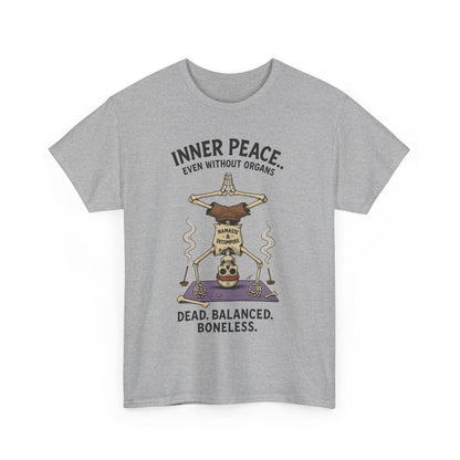 Inner Peace Skeleton Yoga Unisex Tee, Dark Humor Meditation Shirt, Gift for Mindfulness Lovers, Yoga Shirt, Peaceful Vibes