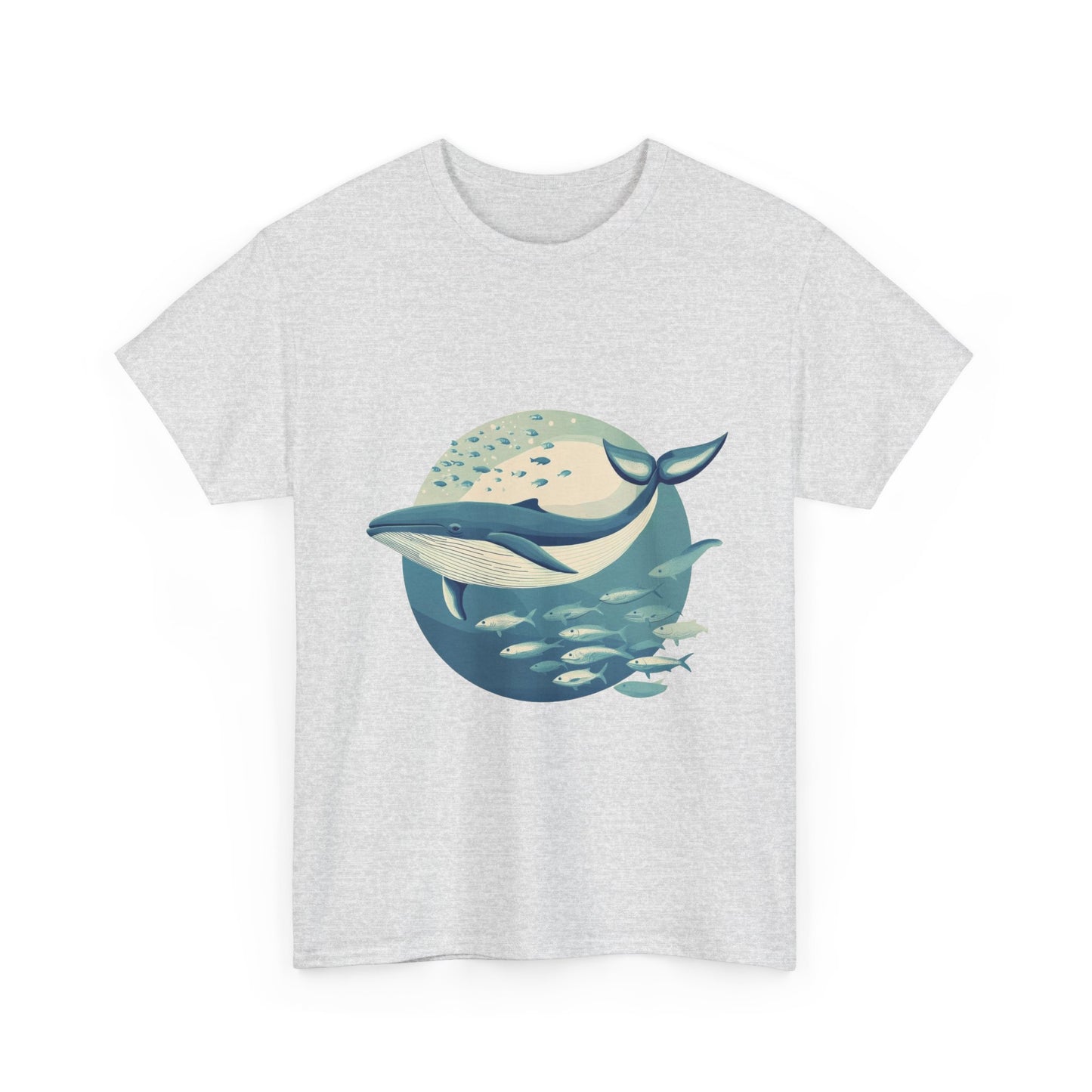 Whale and Fish Unisex Heavy Cotton Tee, Ocean Lover Shirt, Nature Tee, Sea Creature Gift, Casual Summer Top, Ocean Whale Graphic Tee