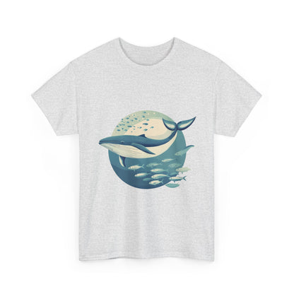 Whale and Fish Unisex Heavy Cotton Tee, Ocean Lover Shirt, Nature Tee, Sea Creature Gift, Casual Summer Top, Ocean Whale Graphic Tee