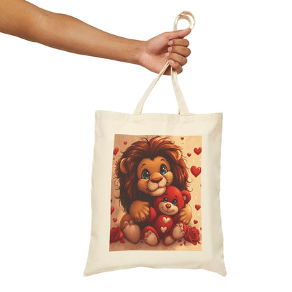 Adorable Lion & Teddy Bear Tote Bag, Cute Gift for Kids, Nursery Decor, Valentine's Day, Eco-Friendly Shopping Bag
