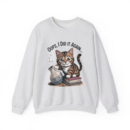 Cute Cat Oops! I Did It Again Sweatshirt, Funny Pet Lover Gift, Cozy Crewneck for Cat Moms, Purrfect for Birthdays, Casual Wear