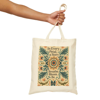 Inspirational Cotton Canvas Tote Bag, Eco-Friendly, Grocery Bag, Gift, Art Tote, Floral Design