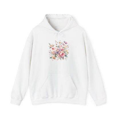 Floral Comfort Hoodie, Cozy Sweatshirt for Women, Spring Fashion, Gift for Her, Casual Everyday Wear, Soft Pastel Flower Print Sweatshirt