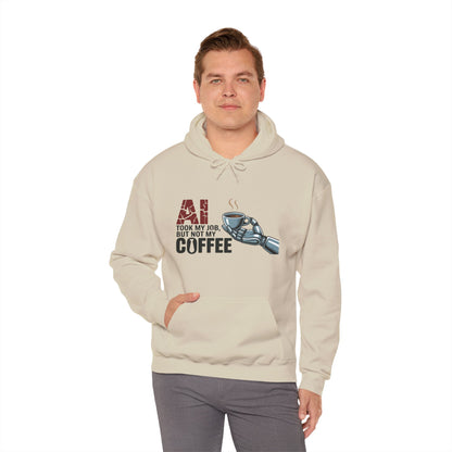AI Coffee Hoodie, Funny Robot Humor Pullover, Geek Job Joke Sweatshirt Gift, Men's Heavy Blend™ Hooded Sweatshirt, Sarcastic Work Shirt