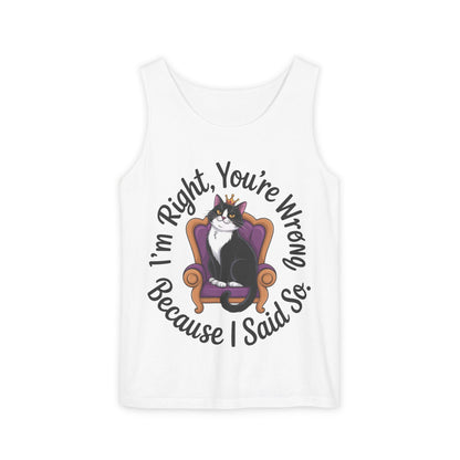 Funny Cat Queen Tank Top, Sassy Cat Graphic Tee for Women, Cat Mom Humor Tee Gift, Funny Graphic T-Shirt, I'm Right, You're Wrong Tee