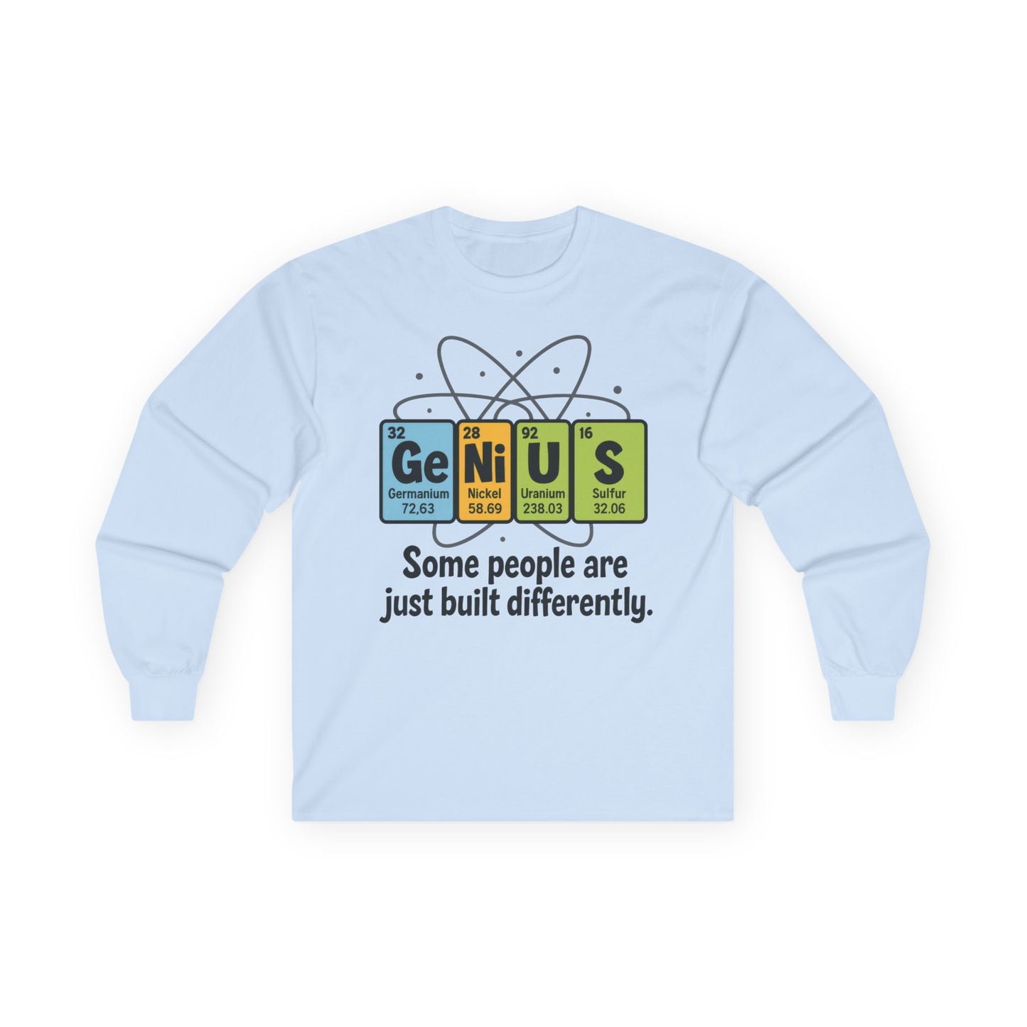 Funny Genius Long Sleeve Tee, Periodic Table Nerd Tee, Science Humor Tee for Smart Guys, Unisex Gift, Science Shirt, Nerdy Fashion