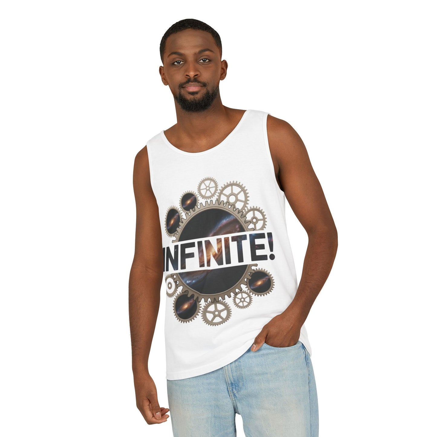 Men's INFINITE! Steampunk Space Gears T-Shirt, Cosmic Mechanical Design Tee for Sci-Fi & Engineering Lovers, Workout Shirt