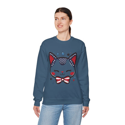 Cute Patriotic Cat Graphic Sweatshirt, Cozy Women's Crewneck, Cat Lover Gift, Fourth of July, Perfect for Holidays and Celebrations