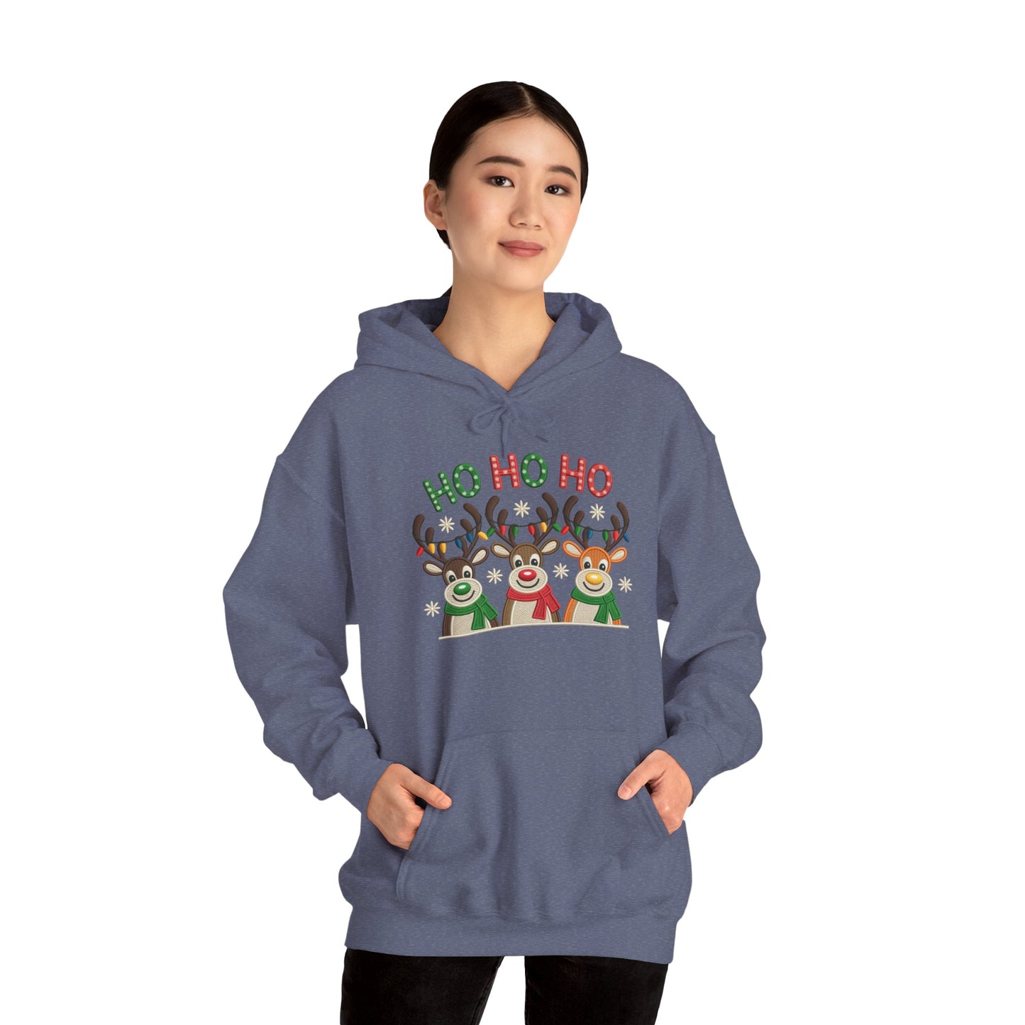 Ho Ho Ho Reindeer Hoodie, Cute Christmas Holiday Pullover for Women