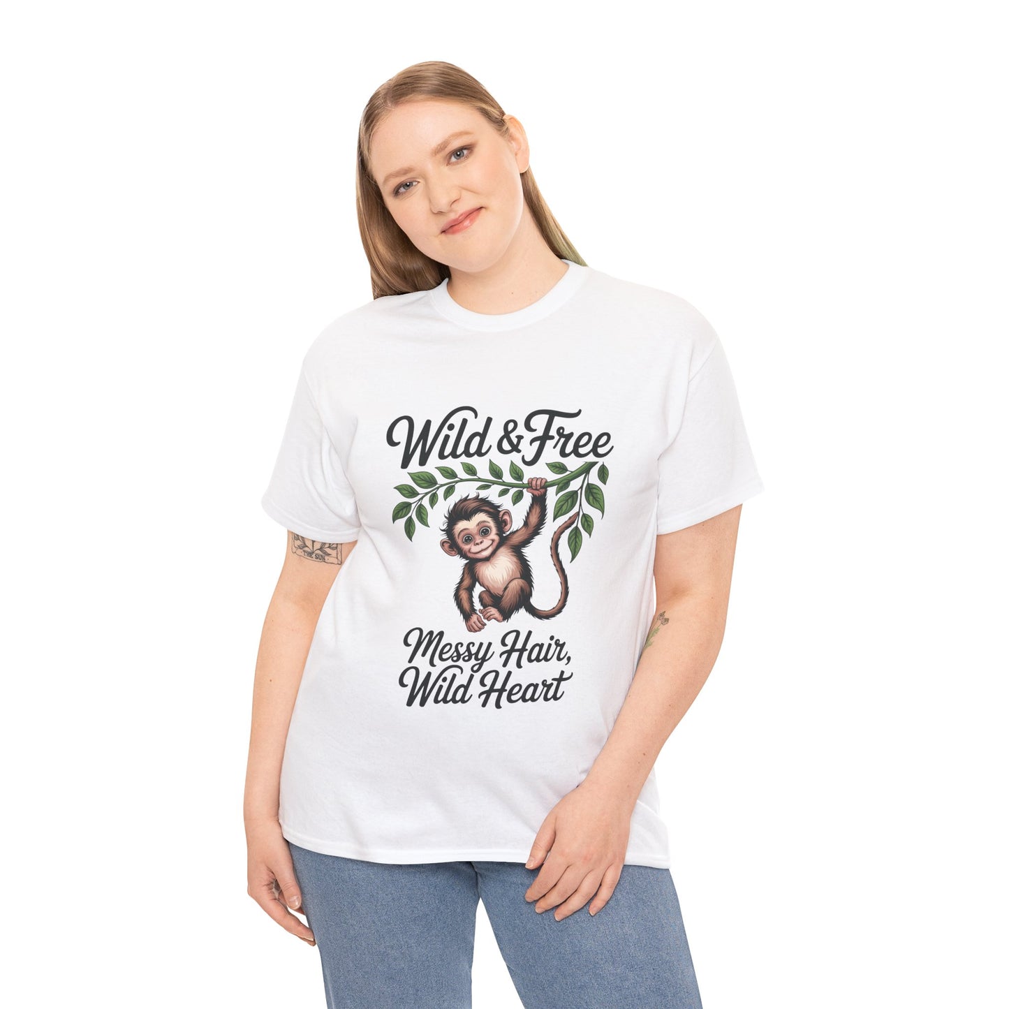 Wild & Free Monkey Shirt, Messy Hair Wild Heart Womens Tee, Cute Jungle Animal T-Shirt, Boho Adventure Graphic, Fun Nature Lover Gift
