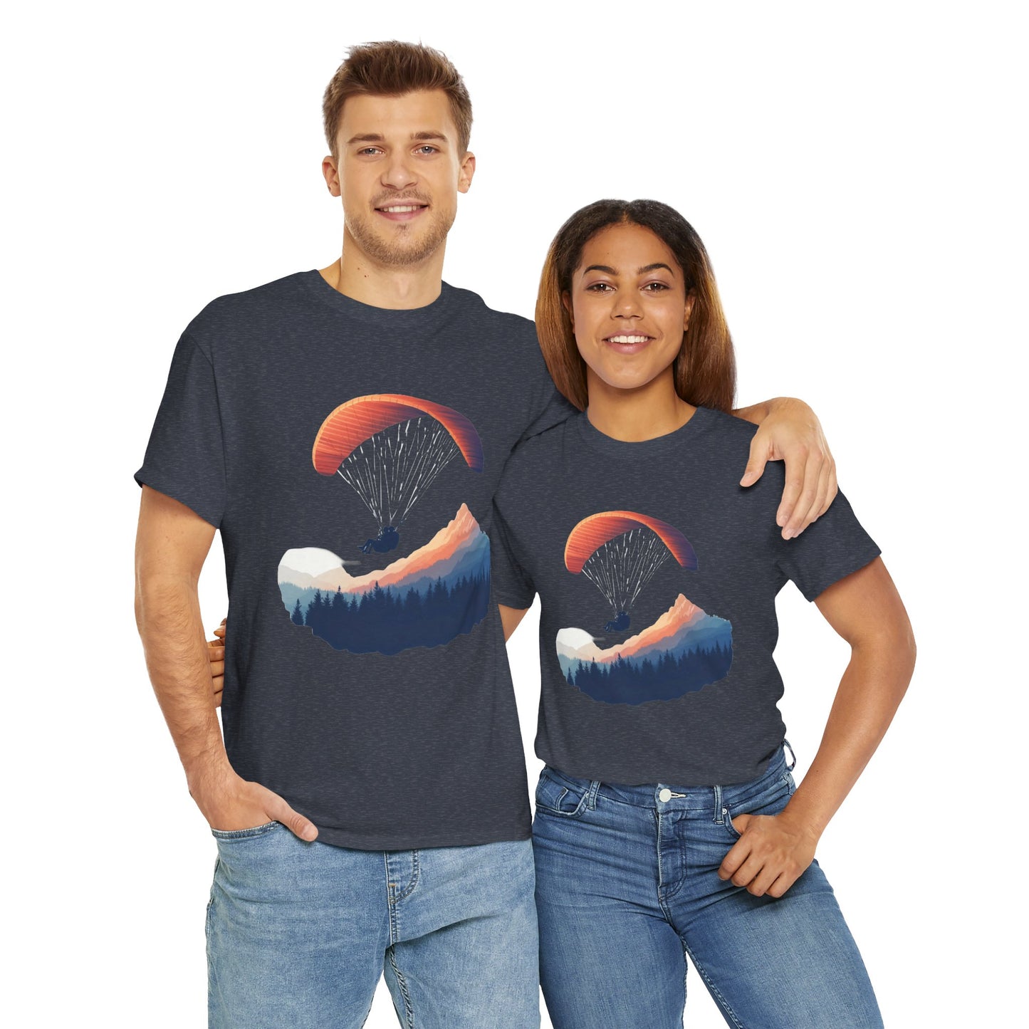 Paragliding Adventure T-Shirt, Mountain Landscape Tee, Nature Travel Lover Shirt, Outdoor Hiking Gift, Unisex Heavy Cotton Tee