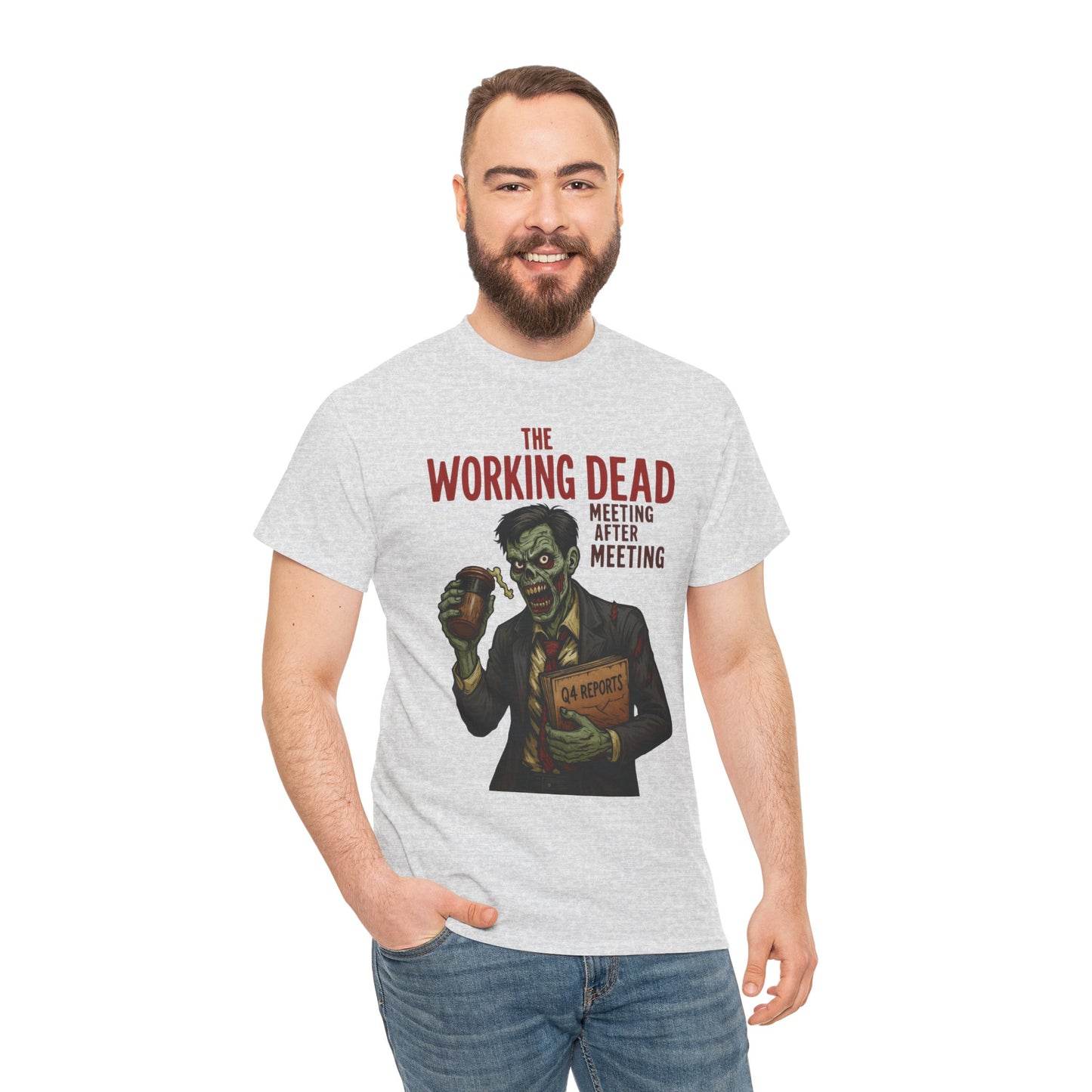 The Working Dead Men's Funny Zombie Work T-Shirt, Office Humor Tee, Meeting Joke Shirt, Halloween Office Tee