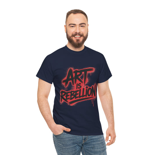Men's Heavy Cotton Tee, Art Is Rebellion Men's T-Shirt, Graffiti Street Art Graphic Tee, Urban Skate Punk Style Shirt