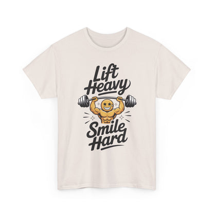 Mens Lift Heavy Smile Hard T-Shirt, Funny Gym Workout Graphic Tee, Mens Gym Tshirt