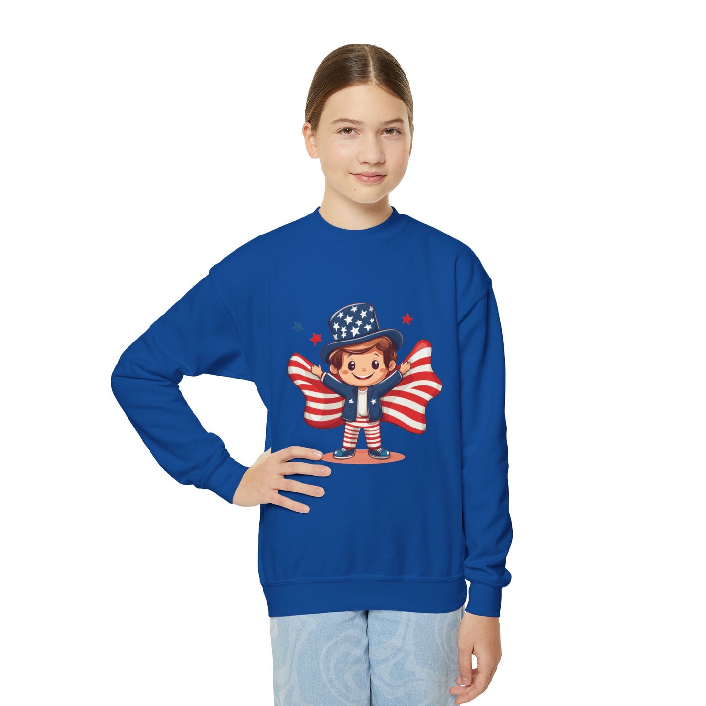 Patriotic Youth Crewneck Sweatshirt, Kids Flag Sweatshirt, July 4th Outfit, Independence Day Gear, Americana Sweatshirt, Holiday Clothing