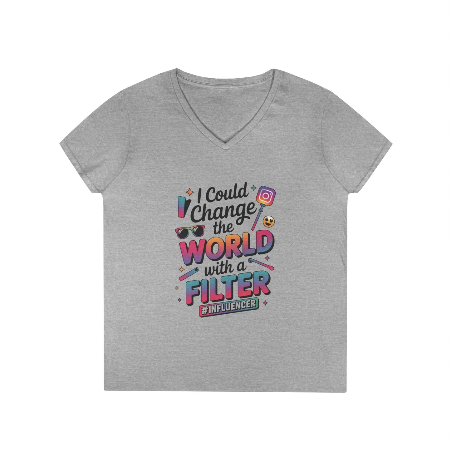 Ladies' V-Neck T-Shirt, Womens Influencer T-Shirt, Funny Social Media Graphic Tee, Cute Trendy Top