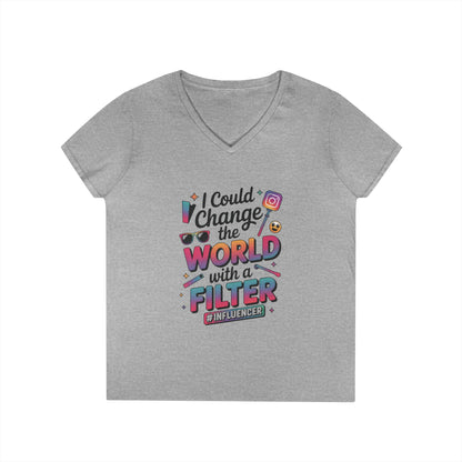 Ladies' V-Neck T-Shirt, Womens Influencer T-Shirt, Funny Social Media Graphic Tee, Cute Trendy Top