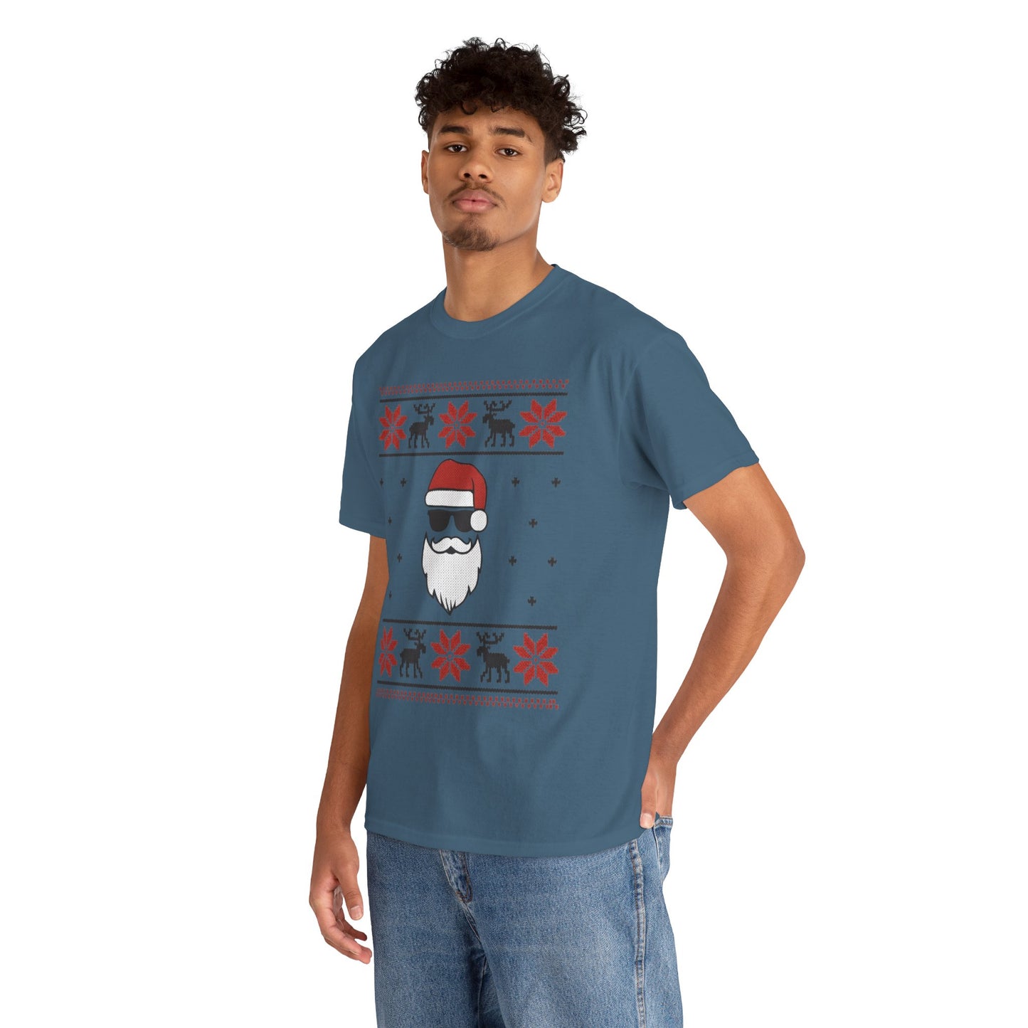 Cool Santa Men's T-Shirt, Funny Christmas Tee, Retro Knit Pattern Holiday Shirt