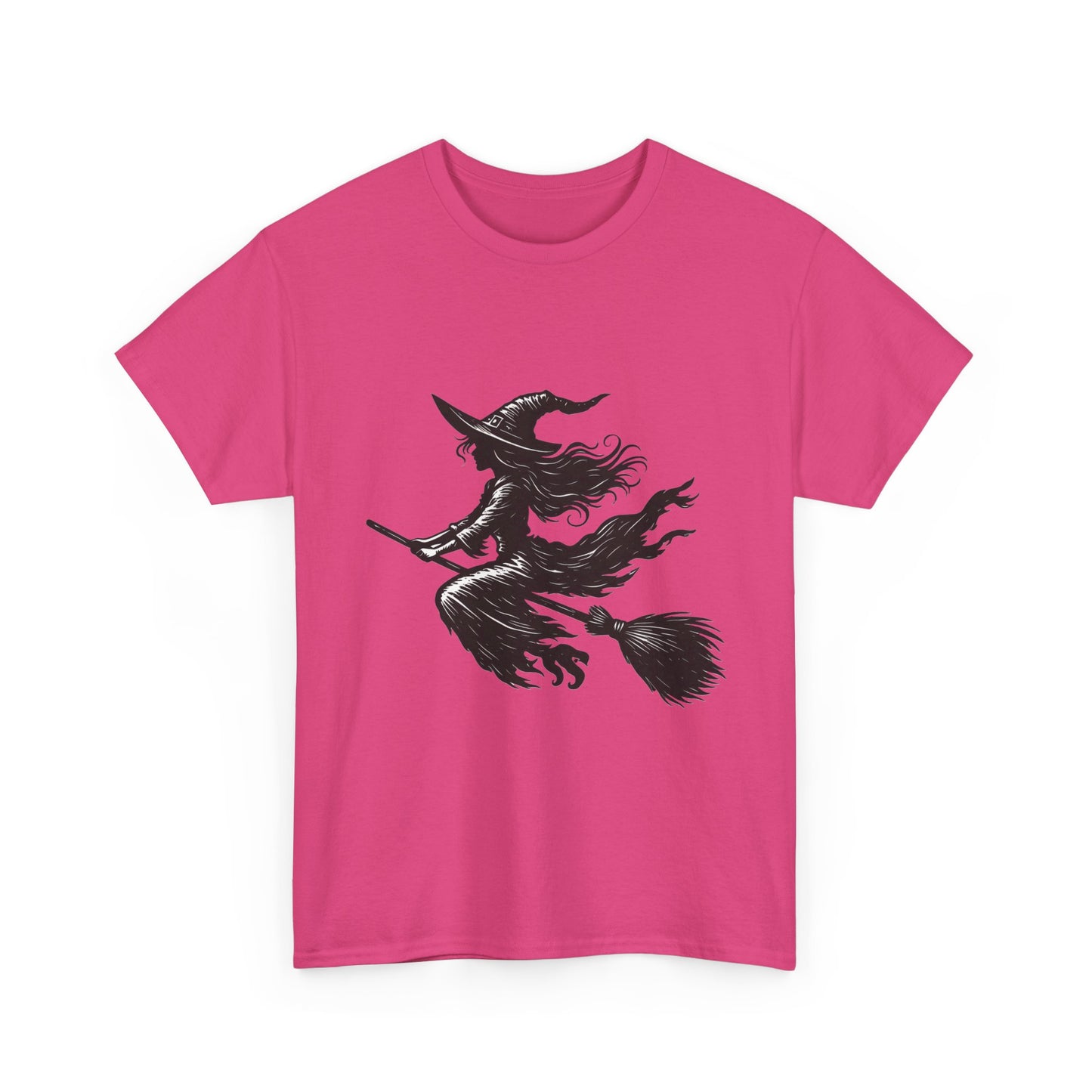 Flying Witch Silhouette Halloween T-Shirt for Women, Vintage Witch on Broom Tee, Spooky Gothic Fall Shirt, Minimal Black Witch Top