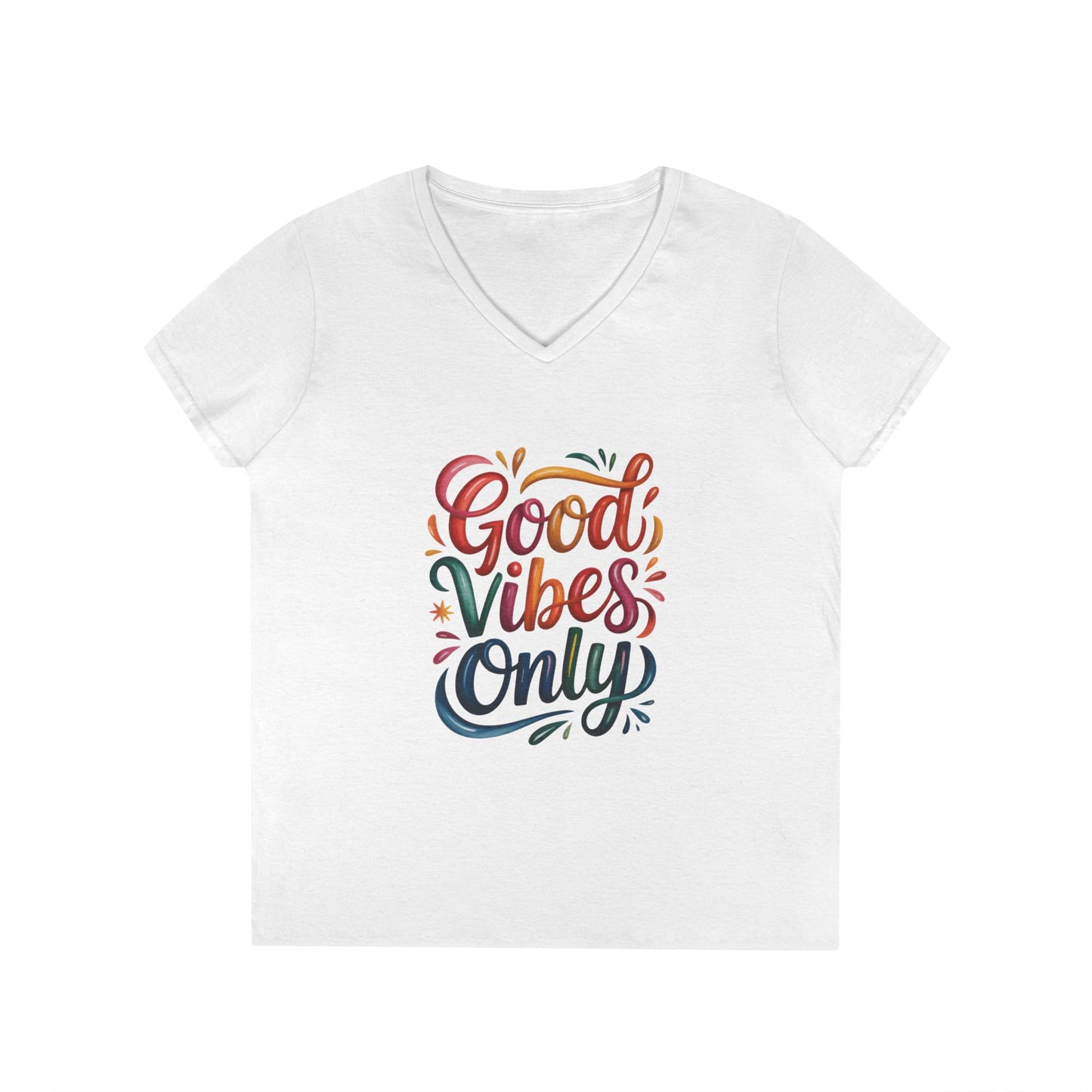Good Vibes Only Ladies' V-Neck T-Shirt | Positive Message Tee, Casual Wear, Gift for Her, Summer Style, Feel Good Fashion, Positive Energy