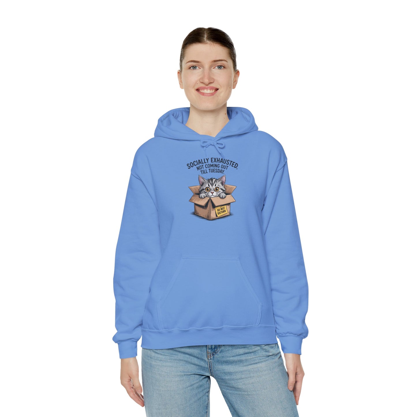 Socially Exhausted Cat Hoodie - Cozy Sweatshirt for Cat Lovers, Funny Gift, Casual Wear, Unique Animal Apparel, Perfect for Relaxing Days