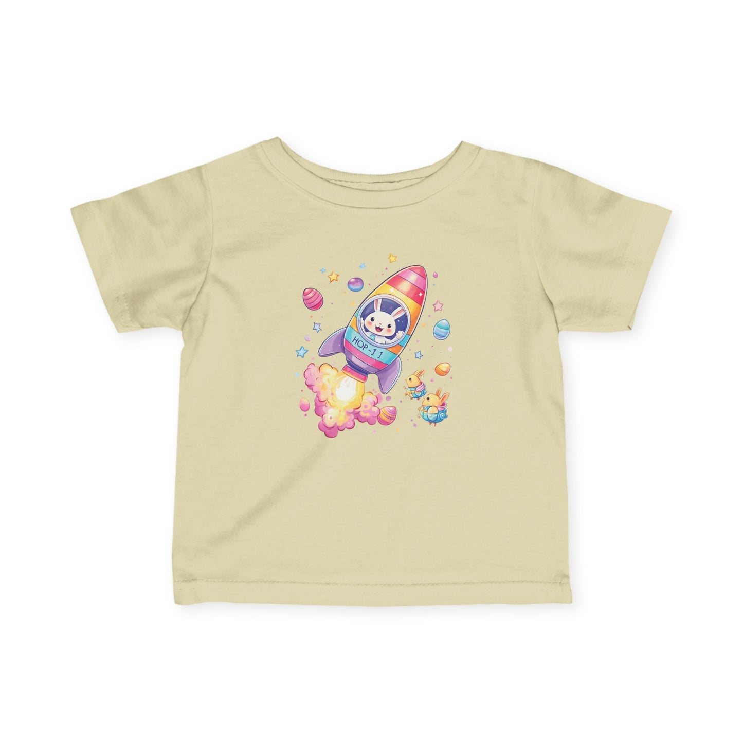 Easter Astronaut Bunny Infant Tee - Cute Rocket Bunny and Eggs Design, Fun Space Baby Shirt for 6-24 Months, Spring Holiday Outfit