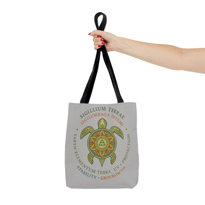 Spiritual Symbol Tote Bag, Eco-Friendly Shopping Bag, Gift for Yogis, Bohemian Style, Sigillum Terrae Design, Beach Bag, Large Canvas Bag