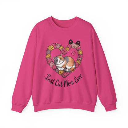 Best Cat Mom Ever Sweatshirt, Cozy Cat Lover Gift, Mother's Day Apparel, Pet Owner Sweatshirt, Cute Gift for Cat Moms, Yarn Themed