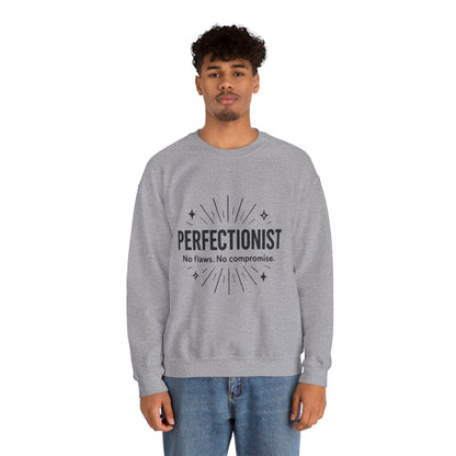 Men's Perfectionist Sweatshirt, Bold No Flaws No Compromise Design, Clean Look Funny Gift for Him, Minimal Black Graphic Pullover