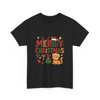 Merry Christmas Cat Shirt, Cute Holiday Cat Lovers Tee for Women